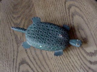 Antique Vintage Folk Art Painted Wood And Metal Fish Decoy Turtle Lure 7 1/2 "