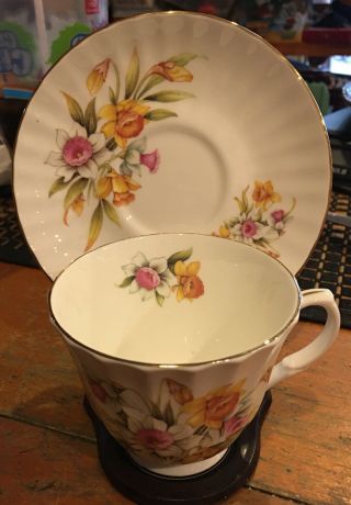 Vintage Floral Tea Cup & Saucer Duchess Fine Bone China England Pink Yellow