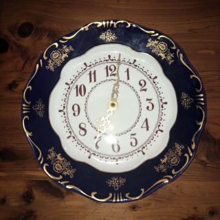 German Kienzle Quartz China Dinner Plate Wall Clock Antique Vintage England