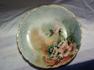 French Vintage Porcelain Decorative Plate,  Pink Roses Hand Painted -