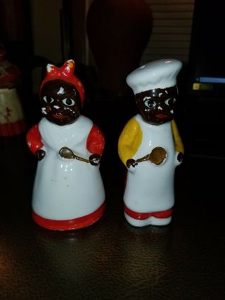 Vintage Black Americana Aunt Jemima Uncle Mose Salt And Pepper Shakers.  Ceramic