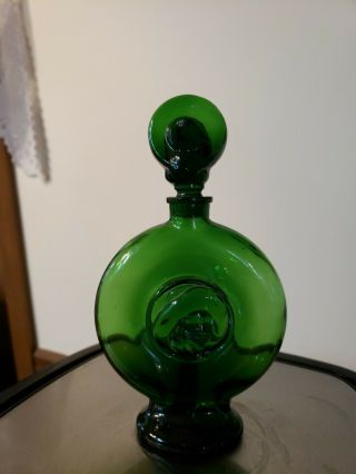 Antique French Tall Dark Green Glass Bottle W/hat Shaped Stopper.  6 3/4 In.  Hi
