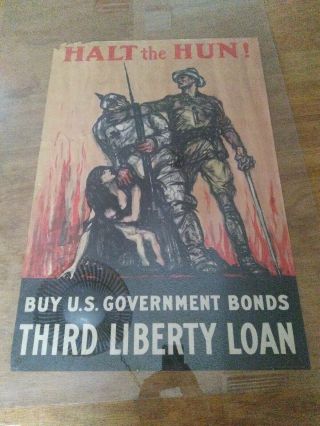 Wwi 1918 3rd Liberty Loan Poster Halt The Hun