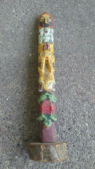 Vintage Hand Carved And Painted Wood Totem.