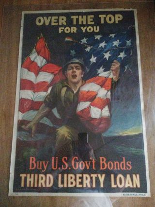Wwi 1918 3rd Liberty Loan Poster Over The Top By Sidney H Riesenberg