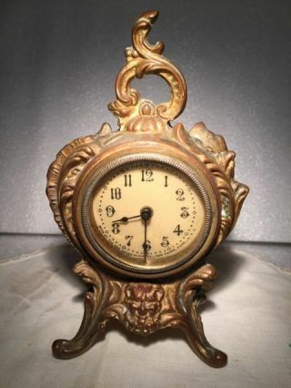 Haven Clock Company Antique Clock Bronze Gilt 6 Inches Tall - G 8