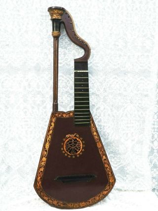 Harp Lute Antique Musical Instrument 19th C Guitar London Museum Advertising