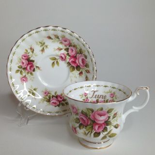 Royal Albert Vintage Tea Cup And Saucer Set Flower Of The Month Roses 1970 