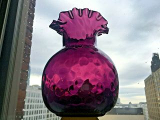 Antique Purple Amethyst Hand Blown Glass Vase Crimped Top Thumb Print