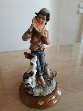 Italian Capodimonte Porcelain Figurine Boy And His Dog.  Signed A.  Beliani