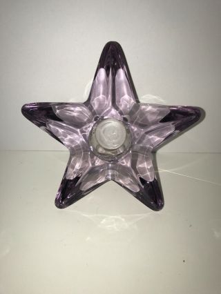 Antique 5 Pt Glass Purple Amethyst Lavender Sun Star Candle Holder Heavy Art 9/1