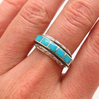 Old Pawn Vintage 925 Sterling Silver Turquoise Gemstone Handcrafted Tribal Ring