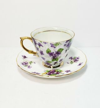 Royal Chelsea Spring Violets Teacup And Saucer Bone China England Dinnerware