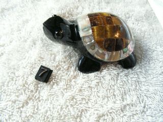 Turtle Obsidian Stone Inlaid Abalone Shell.