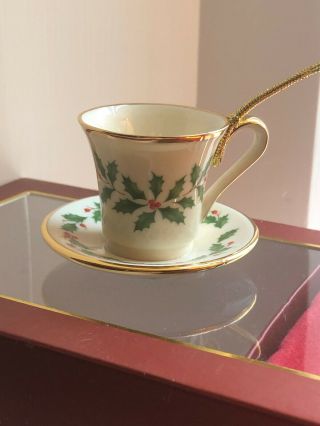 Lenox Holiday Cup & Saucer Teacup Ornament Ivy Leaves Berries Box Christmas Tree