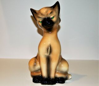 Vintage Maddux Siamese Cat Tv Lamp Green Eyes Rare Mid - Century Ceramic Light