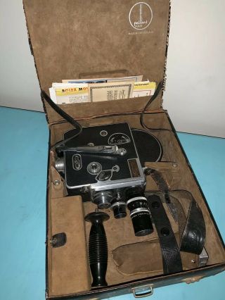 Vintage 1944 Paillard Bolex Movie Camera With 3 Lenses,  Case,  Paperwork