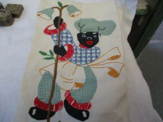 Vintage Embroidered Black Americana Kitchen Dish Towel Applique Man 18 " X 25 "