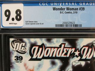 Wonder Woman 39 (2010) Aaron Lopresti Cover DC Comics CGC 9.  8 White Pages V546 3