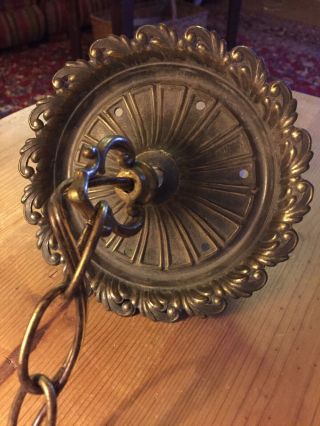 Vintage Ornate Solid Brass Pendant Hardware For 4” Glass Globe,  8 Ft.  Of Chain