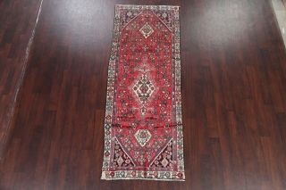 Vintage Traditional Geometric 9 ft Red Runner Rug Hamedan Hand - Knotted Wool 3x9 2