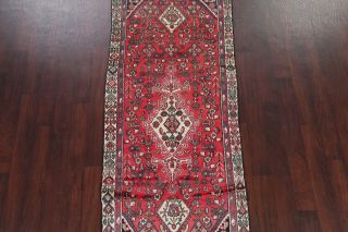 Vintage Traditional Geometric 9 ft Red Runner Rug Hamedan Hand - Knotted Wool 3x9 3