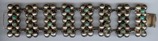 Wide Vintage Mexico Sterling Silver Green Turquoise Bracelet