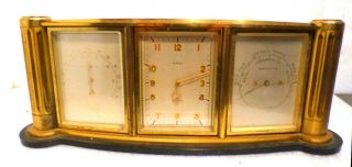 Triple Dial Swiss Brass Travel Weather Station Clock - - 8 Days & 15 Jewels