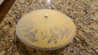 Vintage Glass Ceiling Light Fixture Shade 12.  75” Yellow Flowers Victorian Usa