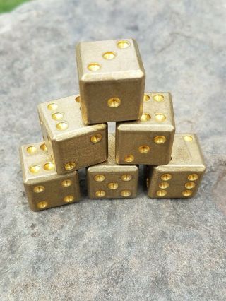 Set Of 6 Solid Brass Dice,  Perfect For Games,  Gifts,  Or Display