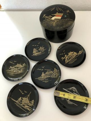 Japanese Tea Ceremony Gold Hand Painted Urushi Lacquer Wood Tray Set Container