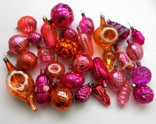 29 Red Set Antique Vintage Russian Glass Ussr Soviet Christmas Xmas Ornaments