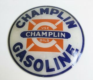 Vtg Antique Champlin Gas Gasoline Oil Globe Light Glass Pump Topper