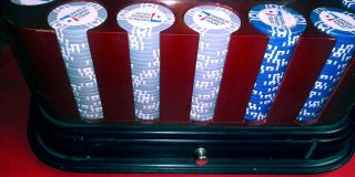 World Poker Tour™ 299 Chips Revolving Poker Set W/ Handle - Cards - Dealer Button