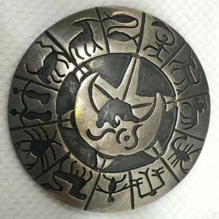 Vintage Mexican Sterling Silver Zodiac Pin Brooch Taxco Signed Fra