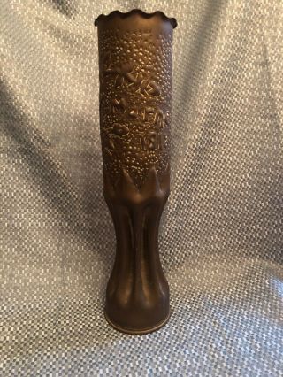 Wwi Trench Art Shell Casing Vase Marne 1918