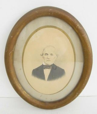 1 Antique 19th C Victorian Portrait Ink Painting In Orig Oval Gilt Frame 9x11