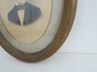 1 Antique 19th C Victorian Portrait Ink Painting in Orig Oval Gilt Frame 9x11 3
