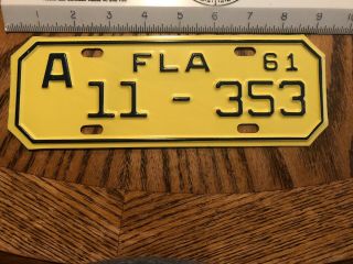 1961 A,  Florida Motorcycle License Plate Vintage Antique Indian 11 353