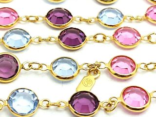 Vintage Colorful Swarovski Crystal Bezel Set Necklace 36 Inches