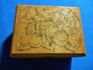 Vintage Flemish Art Co.  Wood Burning Pyrography Wood Trinket Box With Cherries