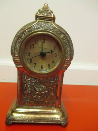 Antique 1900s " Haven " Clock Co.  Carved Bronze Heavy Run Mantel Clock