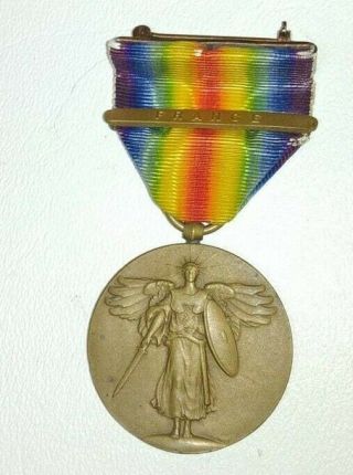 Wwi Us Army Victory Medal W/ France Bar Clasp