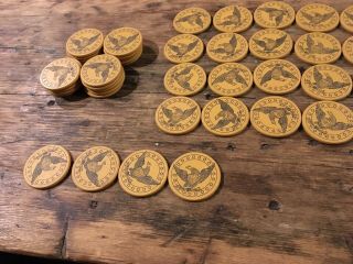 44 Antique Engraved Clay Federal Eagle Shield Poker Chips Yellow 2
