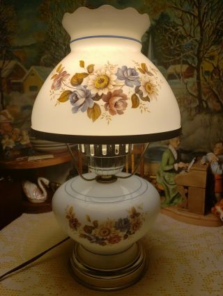 Vintage Gone With The Wind Hurricane Rose Floral Milk Glass Table Lamp Light
