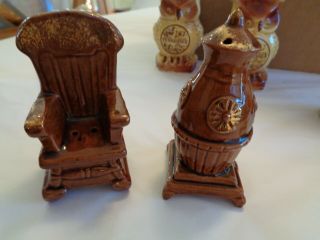 Antique Porcelain Salt And Pepper Shakers Rocking Chair & Stove Japan