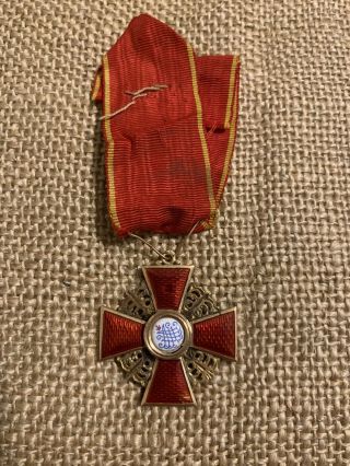Imperial Russian Order of St.  Anna,  14k 56 solid gold Medal Badge 3rd 3