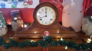 Antique Waterbury Mantel Clock Oak Fireplace Mantle