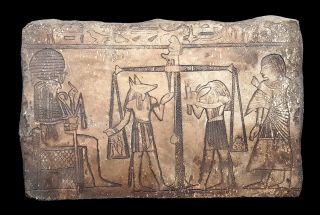 Book Of Dead Relief Egyptian Antique Plaque Stela Hieroglyphic Anubis Horus Ibis