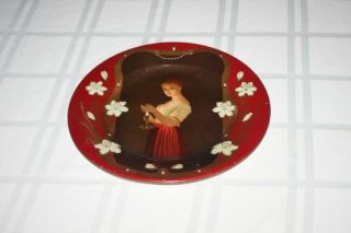 Antique Tin Litho 1905 Vienna Art Plates " Goodnight " Girl With Candle Scene